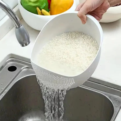 1pc- Silicone Colander Rice Bowl Drain Basket Fruit Washing Handle Home Kitchen Organizer