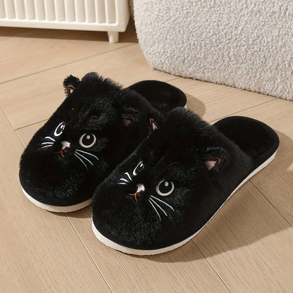 Women's Plush Cat Slippers Cozy Indoor House Shoes Non-Slip