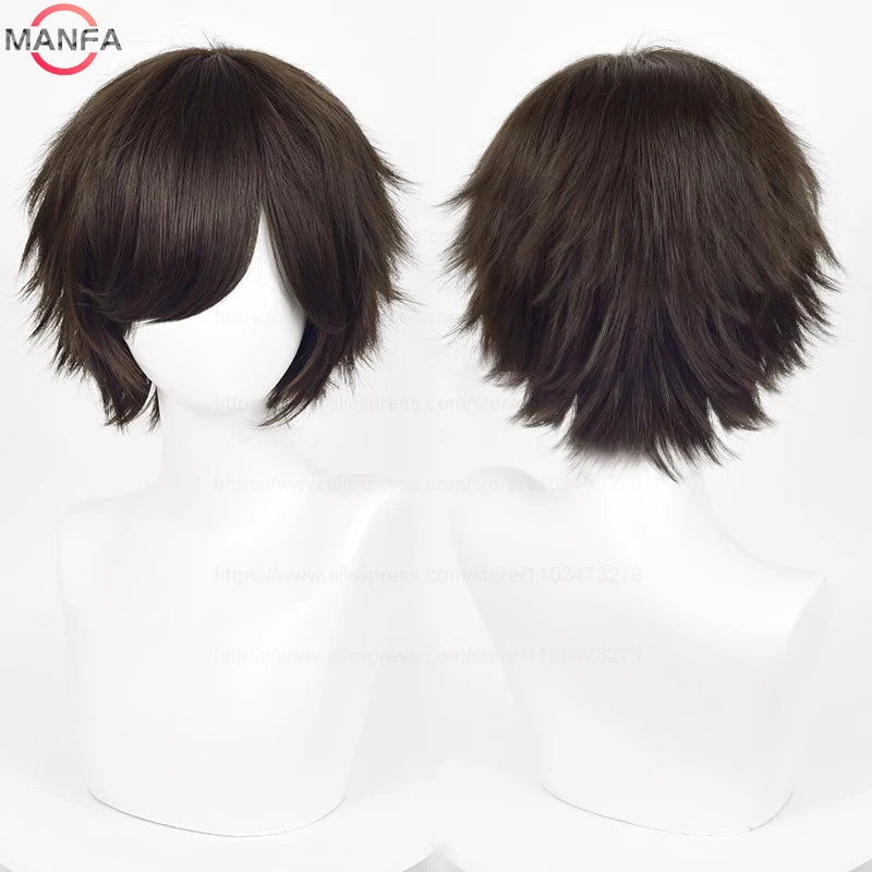 Anime 30cm Short Straight Cosplay Wig Black White Green Brown Purple Blue Gray Red Gold Man Women