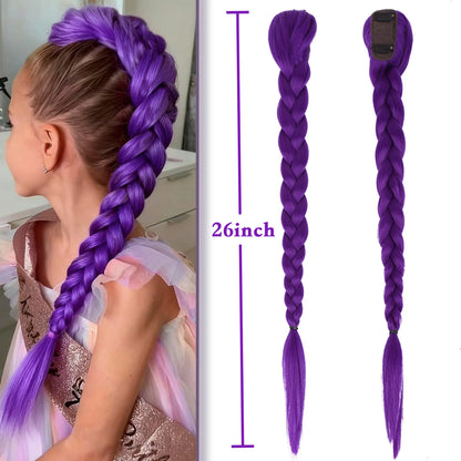 Purple 26inch Braid Clip Ponytail Hair Extension Long Hairpieces Cosplay Kids Girl Halloween