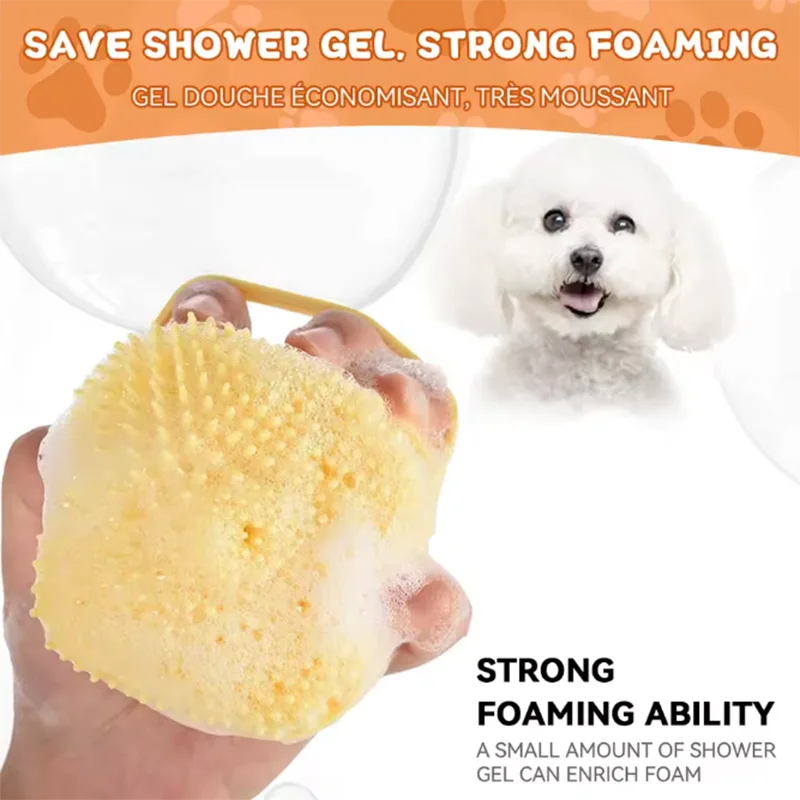 Silicone Pet Bath Massage Brush with Shampoo Dispenser