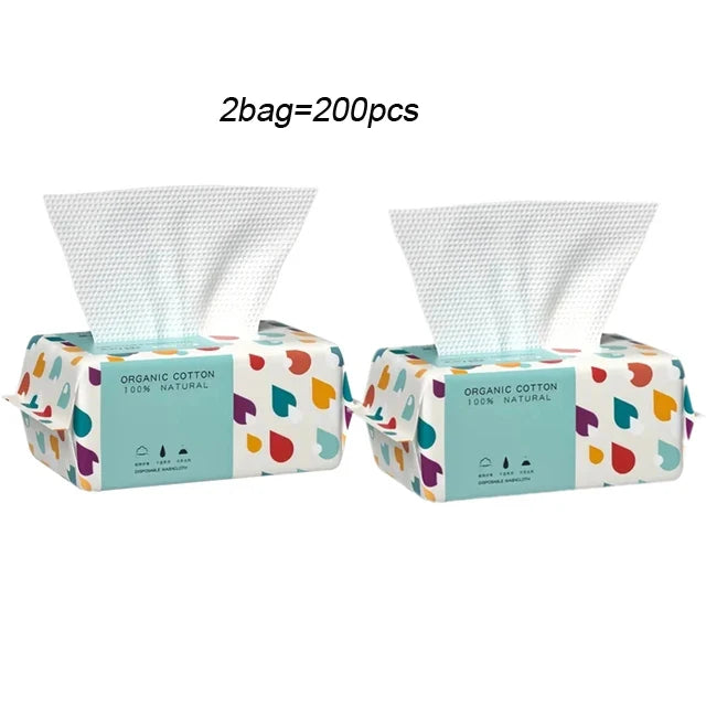 Disposable Face Towel – 100% Organic Cotton Dry & Wet Use (100pcs/bag)