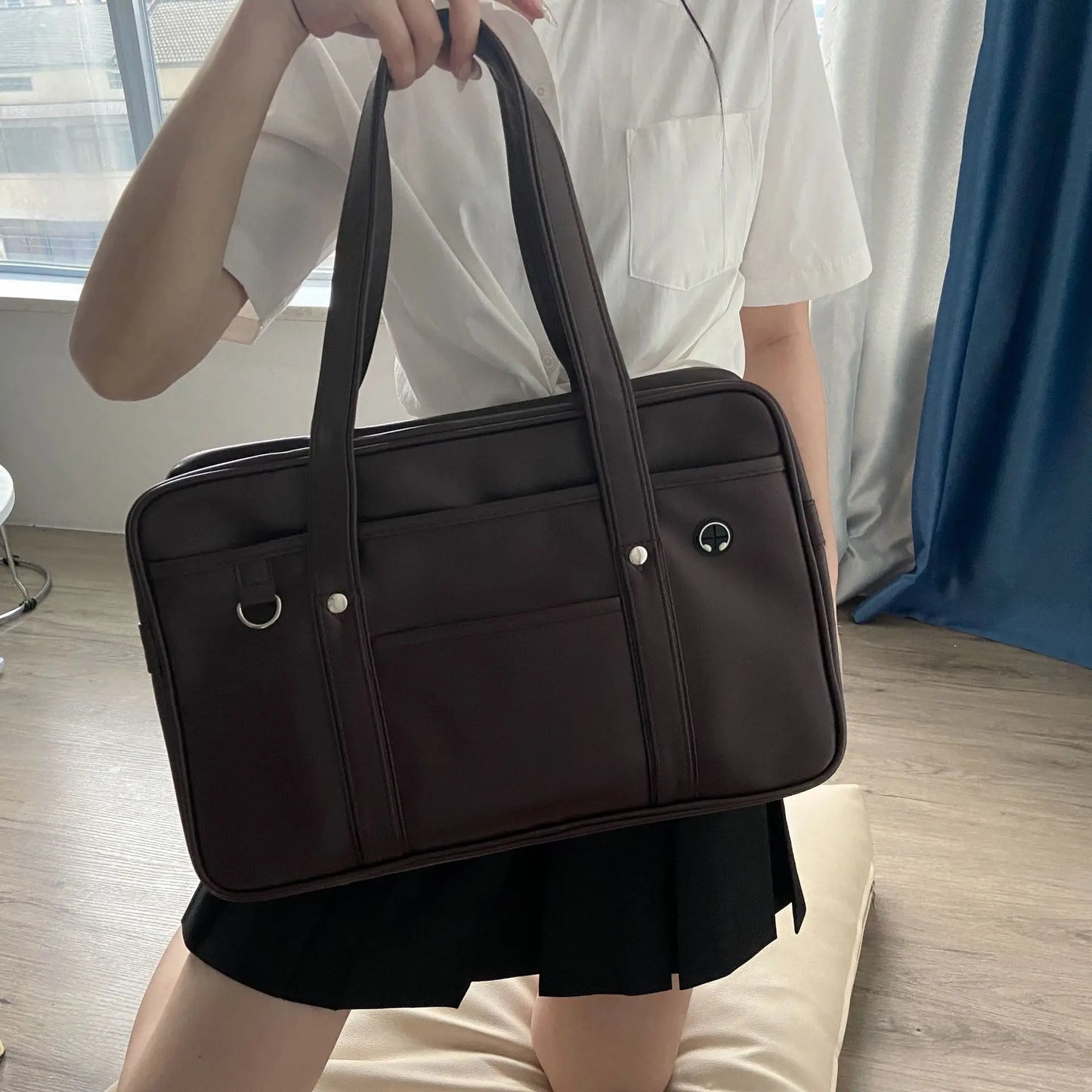 Japanese JK School Bag – PU Leather Waterproof Tote for Girls