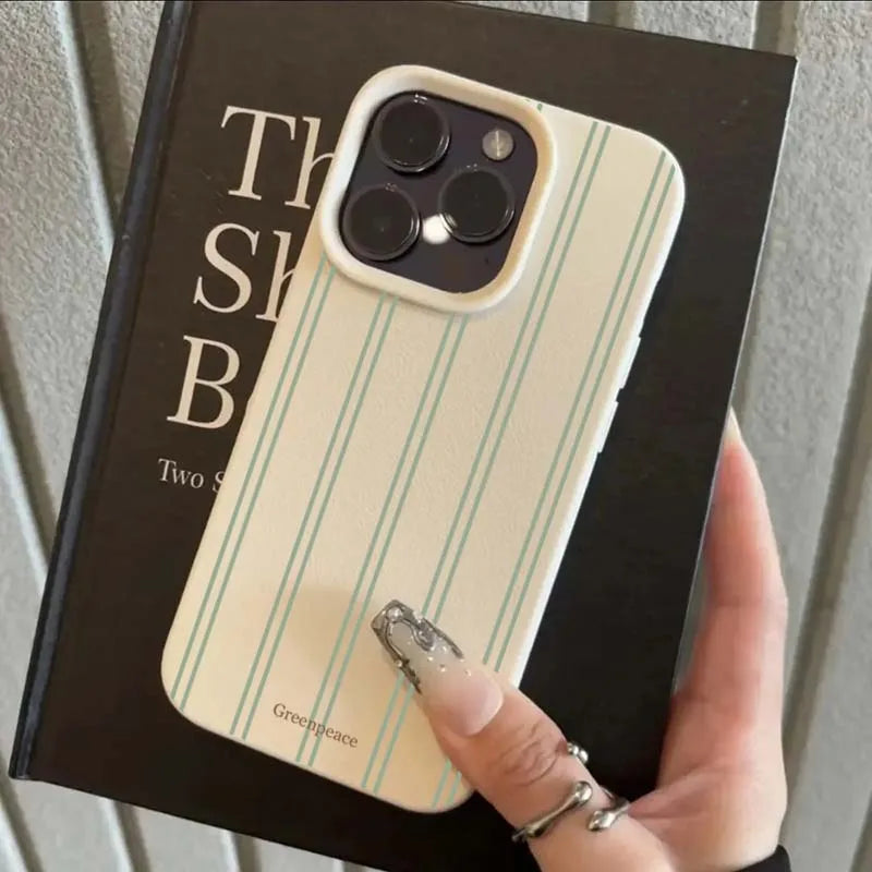 Green Stripe Lichee Pattern Phone Case Iphone 17 16 15 14 13 12 11 Pro Max Xs X Xr Plus 16e
