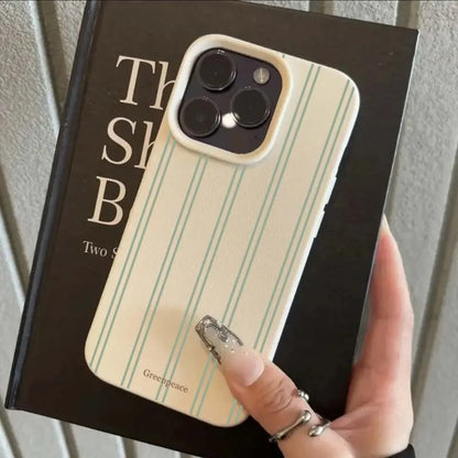 Green Stripe Lichee Pattern Phone Case Iphone 17 16 15 14 13 12 11 Pro Max Xs X Xr Plus 16e