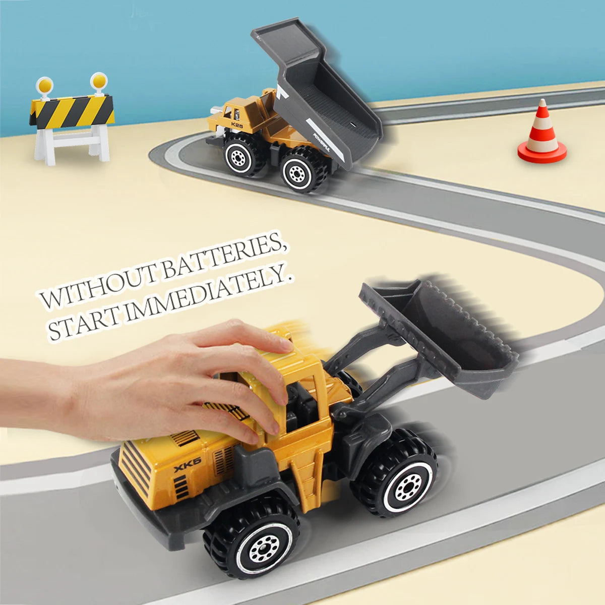 6-Piece Alloy Construction Truck Toy Set – Excavator, Loader & Tractor
