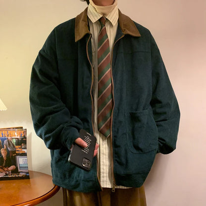 Vintage Men's Oversized Zip-Up Jacket – Loose Cargo Streetwear Coat