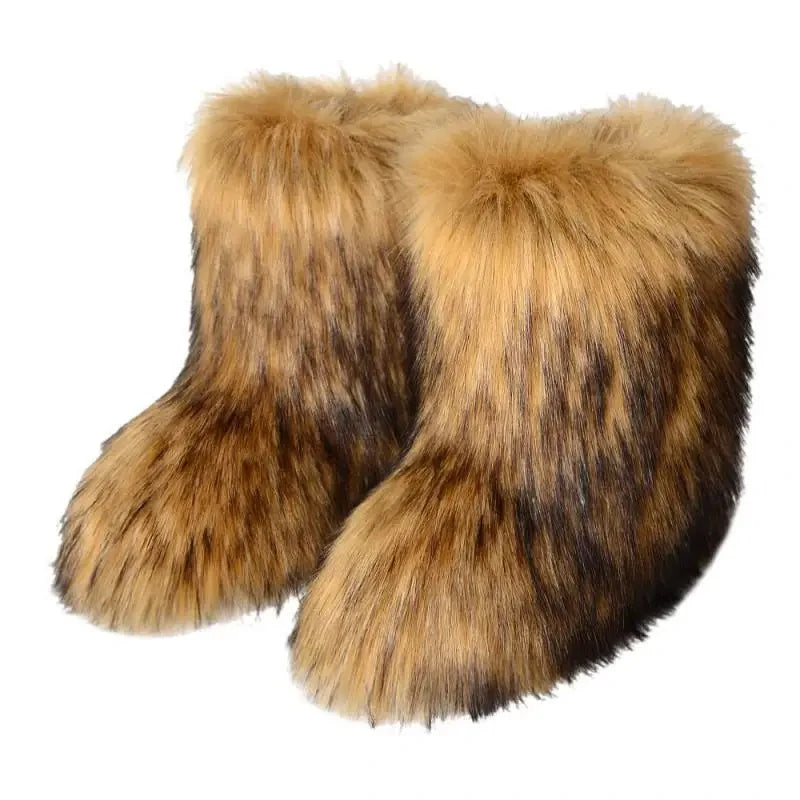 Faux Fur Snow Boots for Women – Fluffy Plush Winter Footwear
