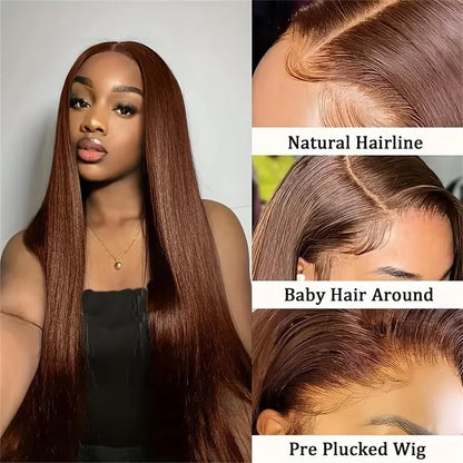 13x4 HD Lace Front Wig Chocolate Brown Bone Straight Human Hair
