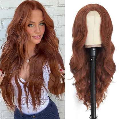 Long Wavy Synthetic Lace Wig – 26 Inch Middle Part, Heat Resistant