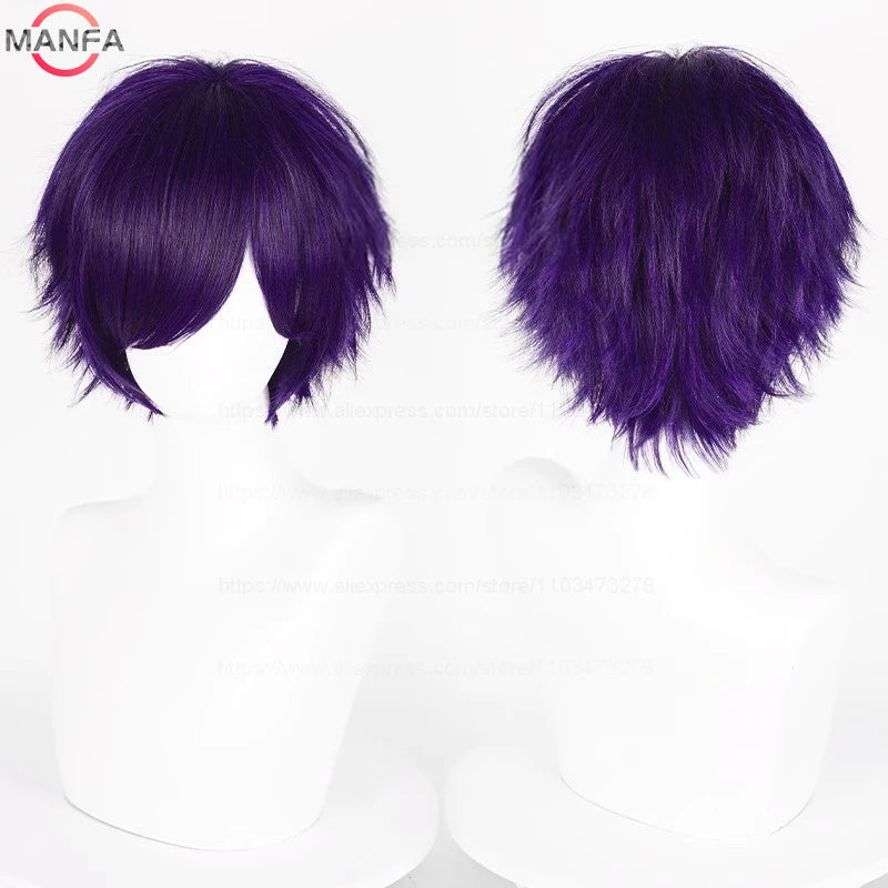 Anime 30cm Short Straight Cosplay Wig Black White Green Brown Purple Blue Gray Red Gold Man Women