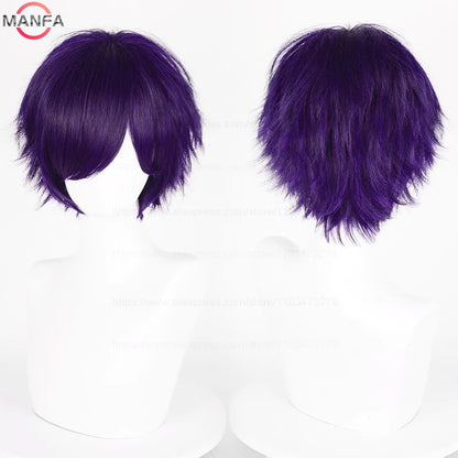 Anime 30cm Short Straight Cosplay Wig Black White Green Brown Purple Blue Gray Red Gold Man Women