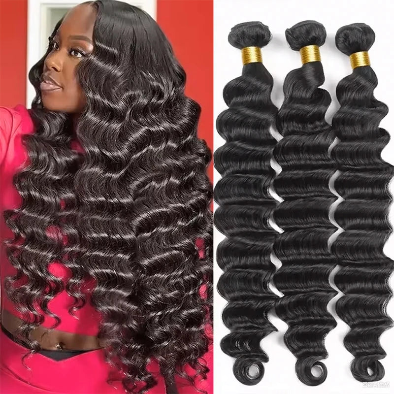 12a Natural Color Loose Deep Wave Human Hair Bundles Weaves Unprocessed Brazilian Weave 1 - Soft