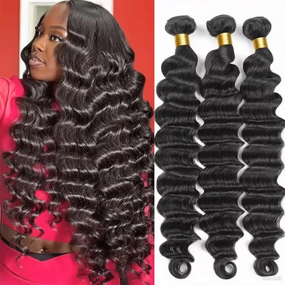 12a Natural Color Loose Deep Wave Human Hair Bundles Weaves Unprocessed Brazilian Weave 1 - Soft