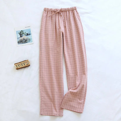 Women's Plaid Cotton Pajama Pants – Elastic Waist Tie Lounge Trousers