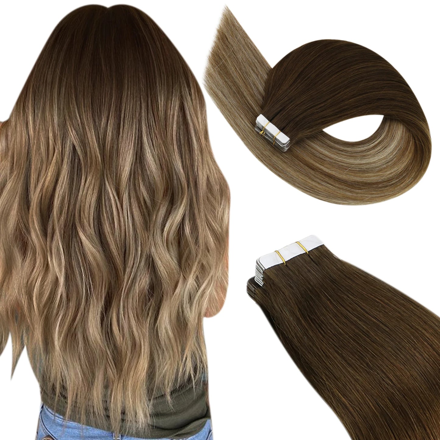 Ugeat Tape Hair Extensions Human Real Natural Brazilian Remy Straight Seamless Skin Weft Women