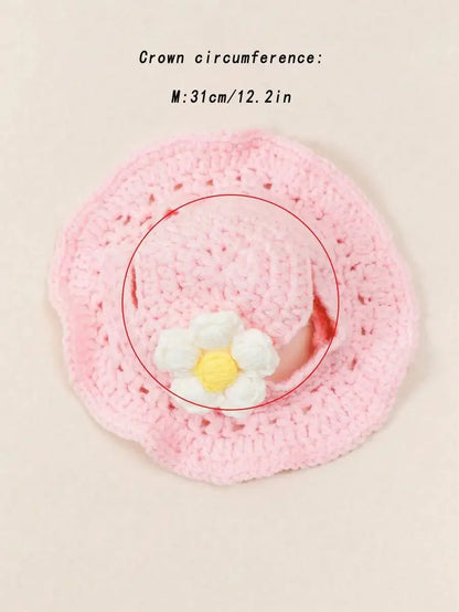 Knitted Pet Bucket Hat with Flower for Cats & Small Dogs