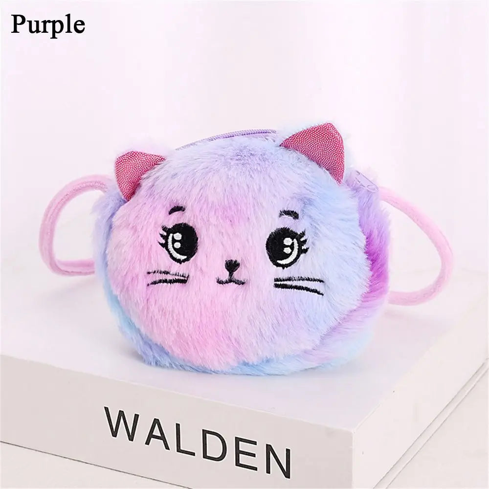 Kids Cute Cat Plush Crossbody Bag – Rainbow Mini Purse