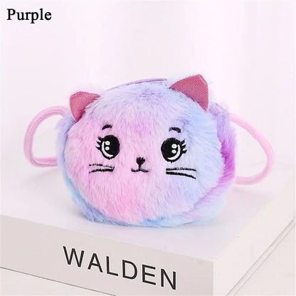 Kids Cute Cat Plush Crossbody Bag – Rainbow Mini Purse
