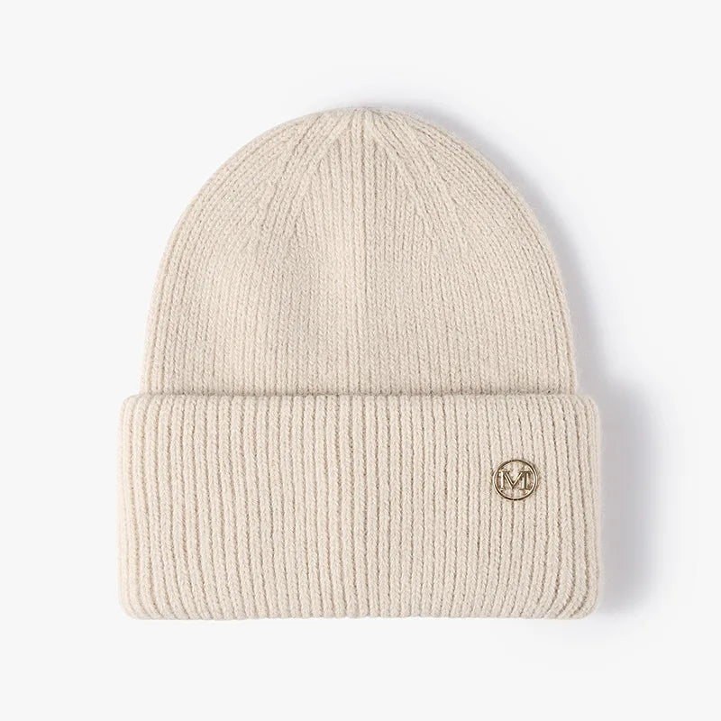 Women's Rabbit Fur Knit Beanie – Warm Solid Color Winter Hat