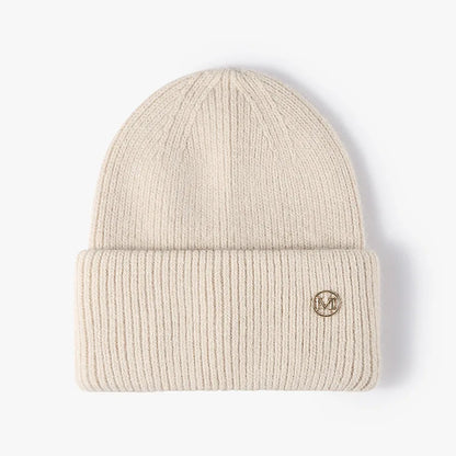 Women's Rabbit Fur Knit Beanie – Warm Solid Color Winter Hat