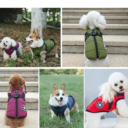 Waterproof Dog Winter Jacket with Built-In Harness – Warm Padded Coat for Large Dogs