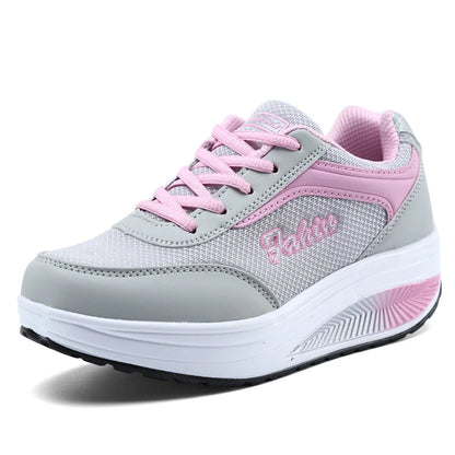Women's Platform Walking Sneakers – Lightweight Mesh Lace-Up Shoes