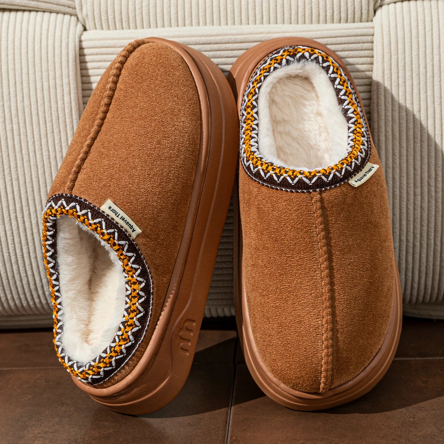 Fuzzy Fur Slipper Boots Women Men Winter Warm Anti-Slip