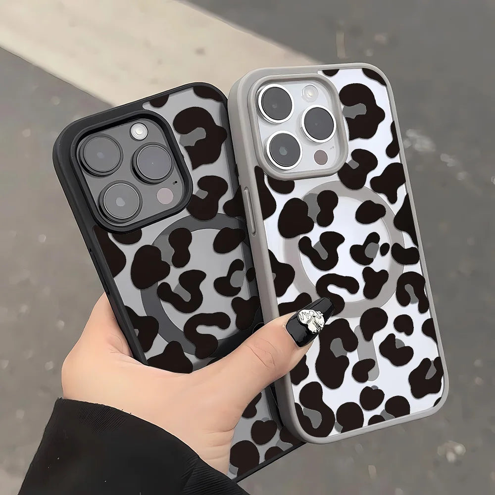 Leopard Print Phone Case Iphone 17 Pro 16 15 13 12 11 14 Max Matte Magsafe Magnetic Wireless Charge