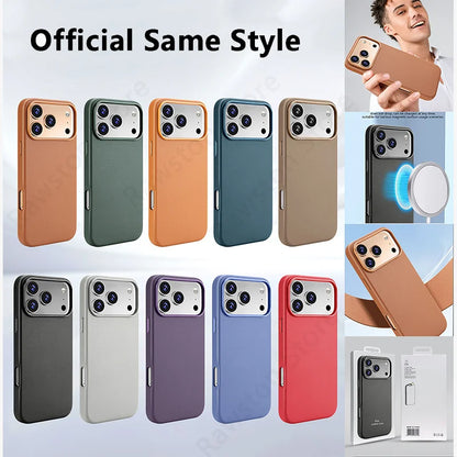 Official Magnetic Leather Case Apple Iphone 17 Pro Max 16 13 12 14 15 Plus Original Macsafe Magsafe