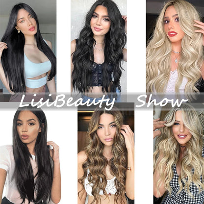 Clip-In Hair Extensions 7pcs 16 Clips Wavy Synthetic 24 Inch