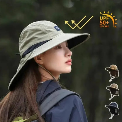 Wide Brim Bucket Hat with Neck Flap – Unisex Outdoor Sun Hat