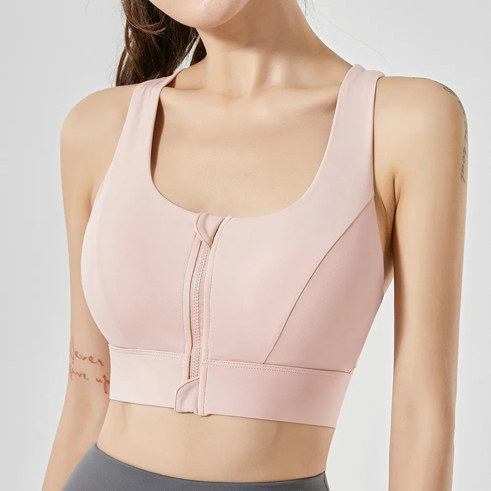Front Zip Sports Bra – High Impact Quick Dry Workout Top for Women