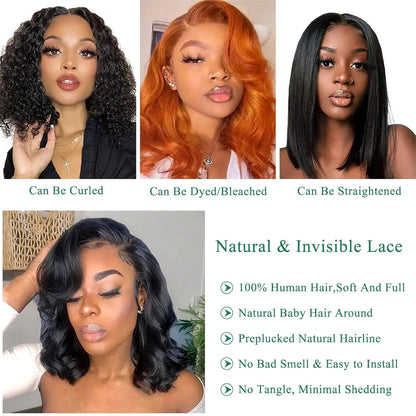 Body Wave Bob Wig - Glueless HD Lace Front Human Hair Wig