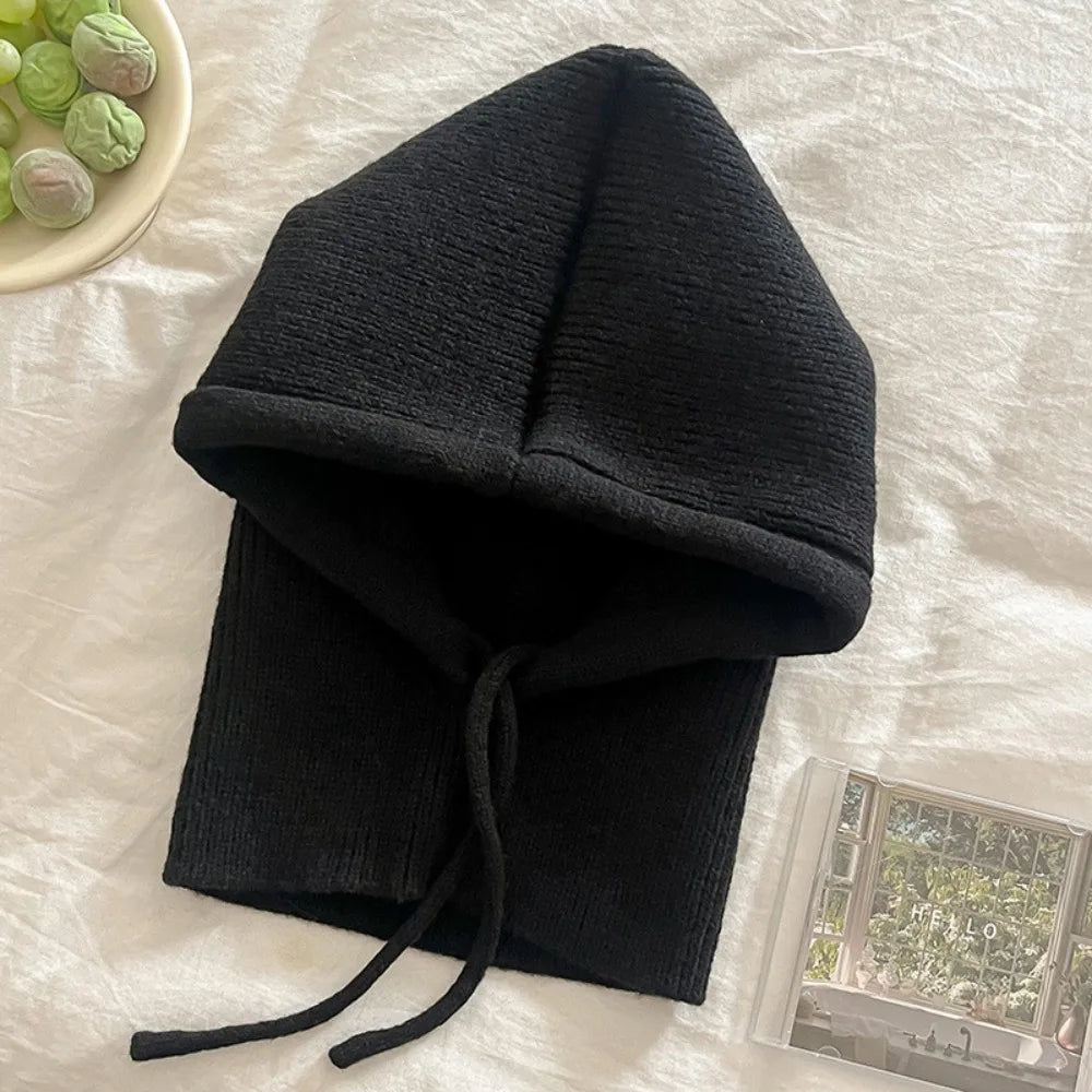 Knitted Balaclava Hood Hat with Fake Collar Shawl – Women's Winter Beanie