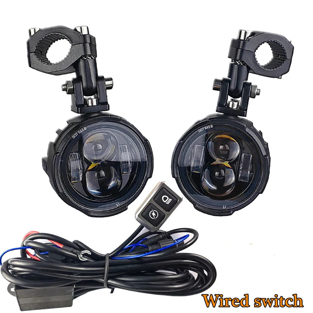 Motorcycle Fog Lights Led Auxiliary Driving Lamp Moto Headlight Spotlights 100w Wired Switch Dual