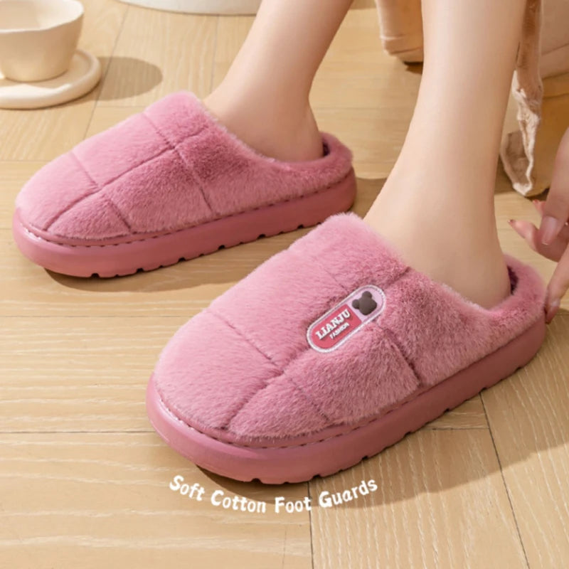 Big Size 50 51 Winter Slippers Women Men Thick Sole Indoor Home Warm Couples Shoes Non-Slip Flat