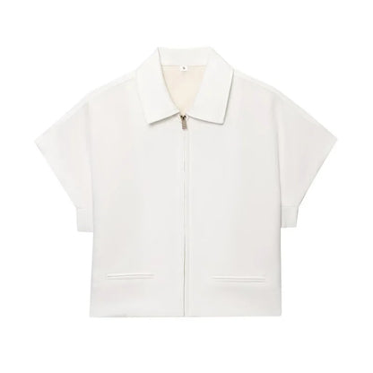 Women's Cropped Short Sleeve Zip-Up Jacket – Summer Varsity Coat