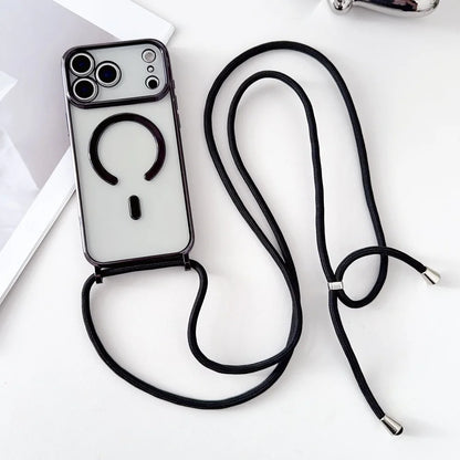 Luxury Necklace Cord Rope Lanyard Plating Magnetic Clear Phone Case Iphone 17 16 14 11 12 13 15 Pro