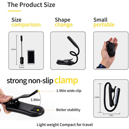7 Led Book Light Usb Rechargeable Reading 3-Level Warm Cool White Daylight Portable Flexible Easy