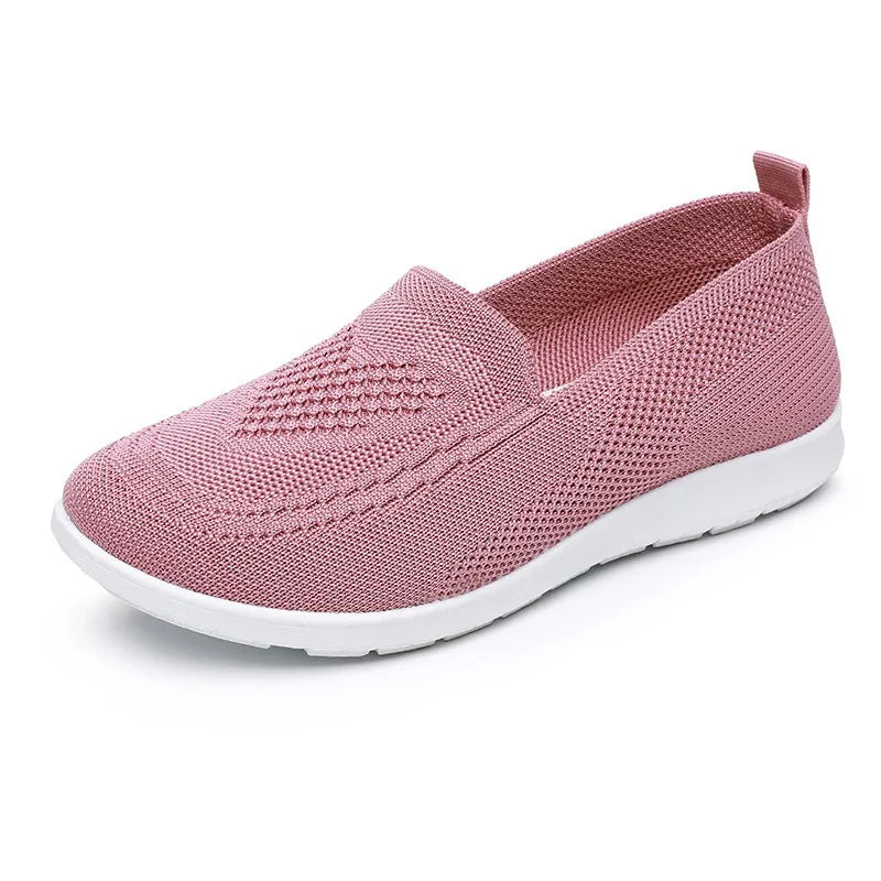 Women's Breathable Slip-On Flats – Casual Knit Mesh Shoes