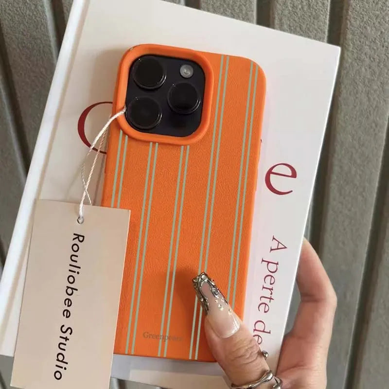 Green Stripe Lichee Pattern Phone Case Iphone 17 16 15 14 13 12 11 Pro Max Xs X Xr Plus 16e