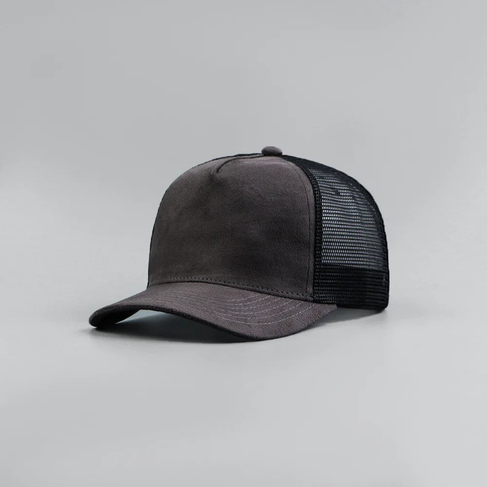 Suede Mesh Trucker Cap – Five-Panel Baseball Hat for Men & Women