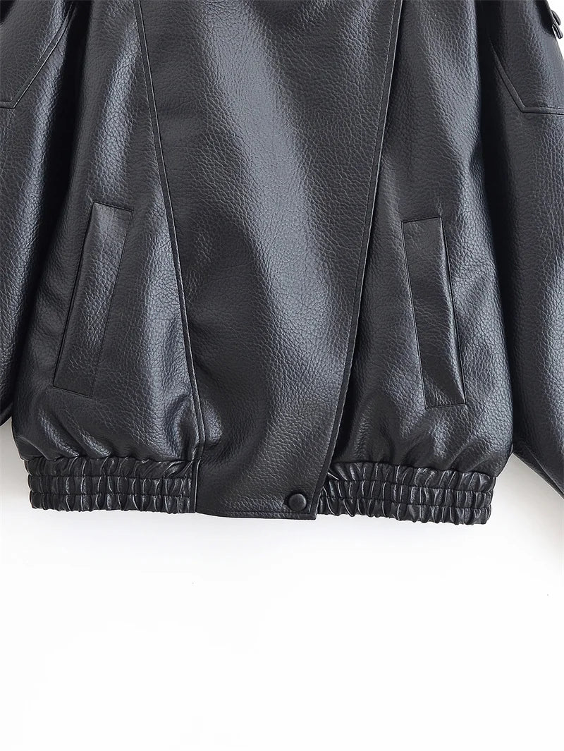 Women's Faux Leather Motorcycle Jacket Long Sleeve