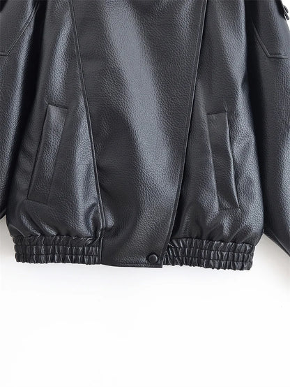 Women's Faux Leather Motorcycle Jacket Long Sleeve