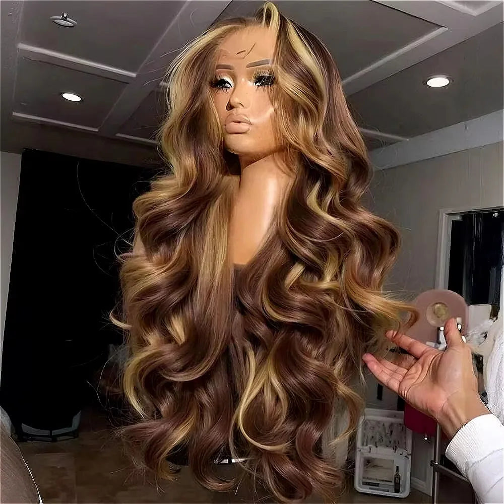 Honey Blonde Highlight Wig - Glueless Body Wave Lace Front Human Hair