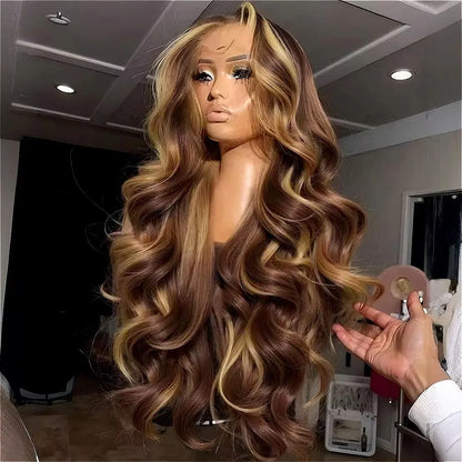 Honey Blonde Highlight Wig - Glueless Body Wave Lace Front Human Hair
