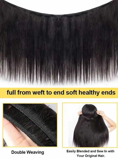 12-42 Inch Bone Straight Human Hair Bundles Brazilian Weave Long Remy Extension Natural Black