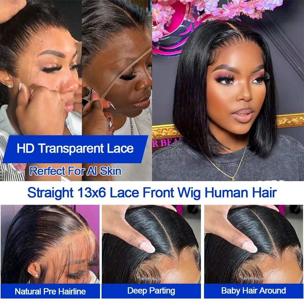 Brazilian Hd Transparent 13x4 Bone Straight Short Bob Human Hair Wigs 13x6 Lace Front Women 250