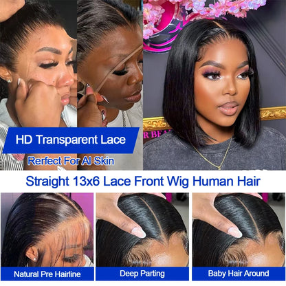 Brazilian Hd Transparent 13x4 Bone Straight Short Bob Human Hair Wigs 13x6 Lace Front Women 250